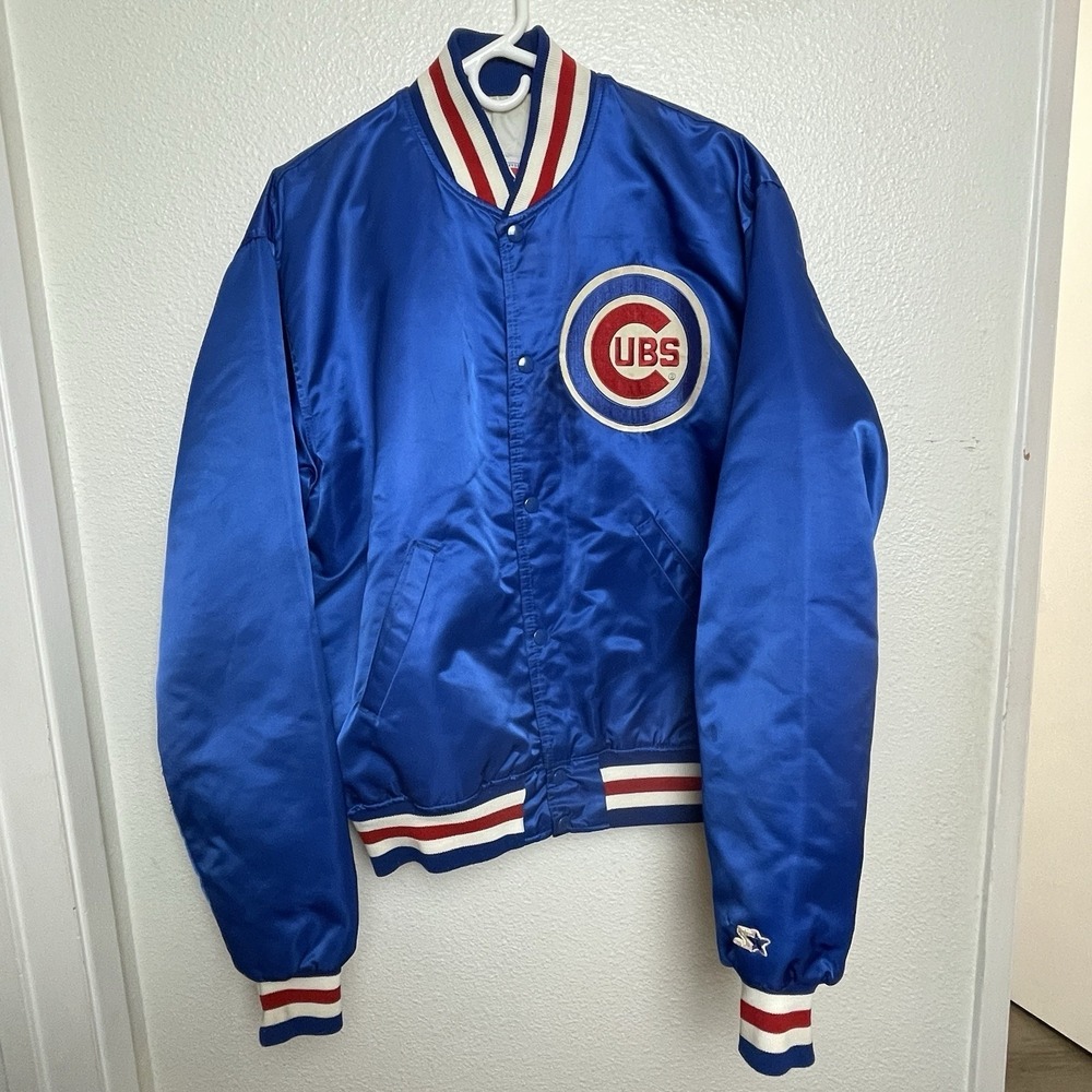 Vintage 80s Starter Chicago Cubs MLB‎ Satin Bomber Jacket XL USA Snap Front